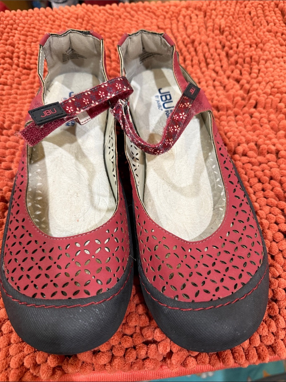 JBU Red Mary Jane Flats with Black Toe